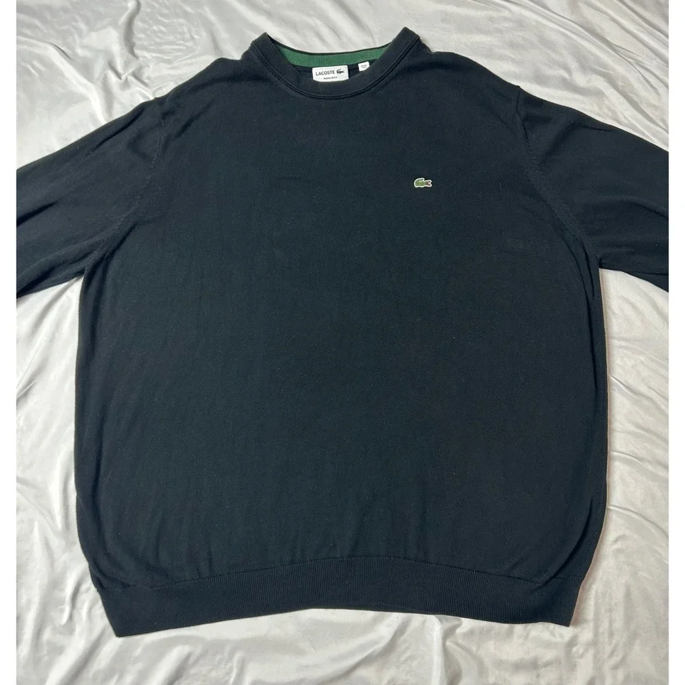 Lacoste Mens Black Regular Fit Crewneck Sweater Embroidered Croc Logo US 4XL FR9